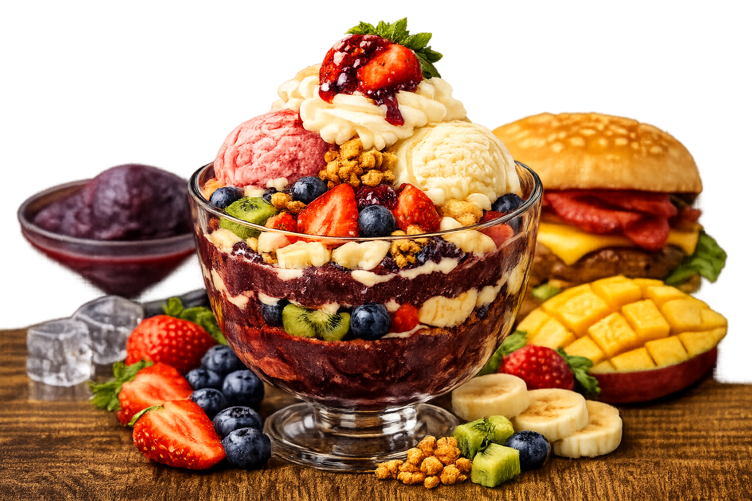 Comidas e pratos do cardápio